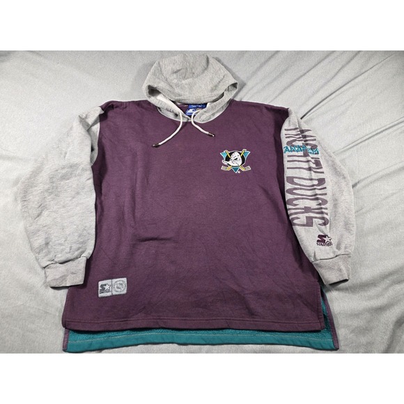 VTG 90s Starter Embroidered Anaheim Mighty‎ Ducks Hoodie Sweatshirt Distressed - Picture 1 of 9